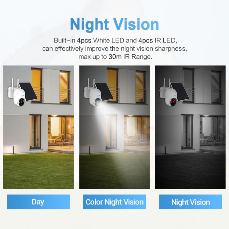 กล้องพลังงานแสงอาทิตย์ ESCAM QF255 2.0 ล้านพิกเซล 1080P HD WiFi รองรับเสียงสองทางและการตรวจจับการเคลื่อนไหว PIR และการมองเห็นตอนกลางคืนและการ์ด TF, QF255