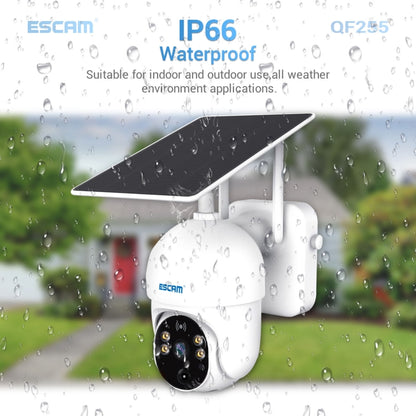 กล้องพลังงานแสงอาทิตย์ ESCAM QF255 2.0 ล้านพิกเซล 1080P HD WiFi รองรับเสียงสองทางและการตรวจจับการเคลื่อนไหว PIR และการมองเห็นตอนกลางคืนและการ์ด TF, QF255