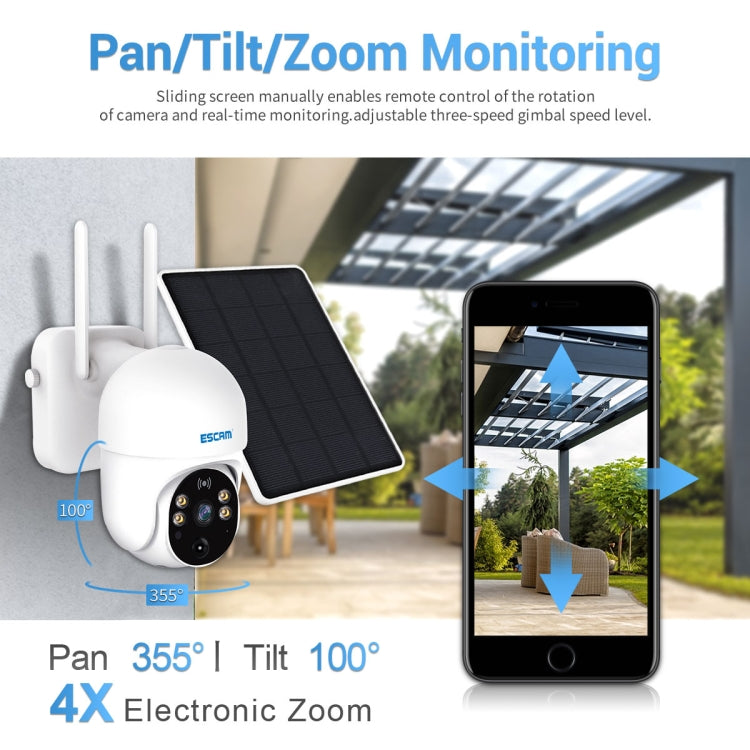 กล้องพลังงานแสงอาทิตย์ ESCAM QF255 2.0 ล้านพิกเซล 1080P HD WiFi รองรับเสียงสองทางและการตรวจจับการเคลื่อนไหว PIR และการมองเห็นตอนกลางคืนและการ์ด TF, QF255