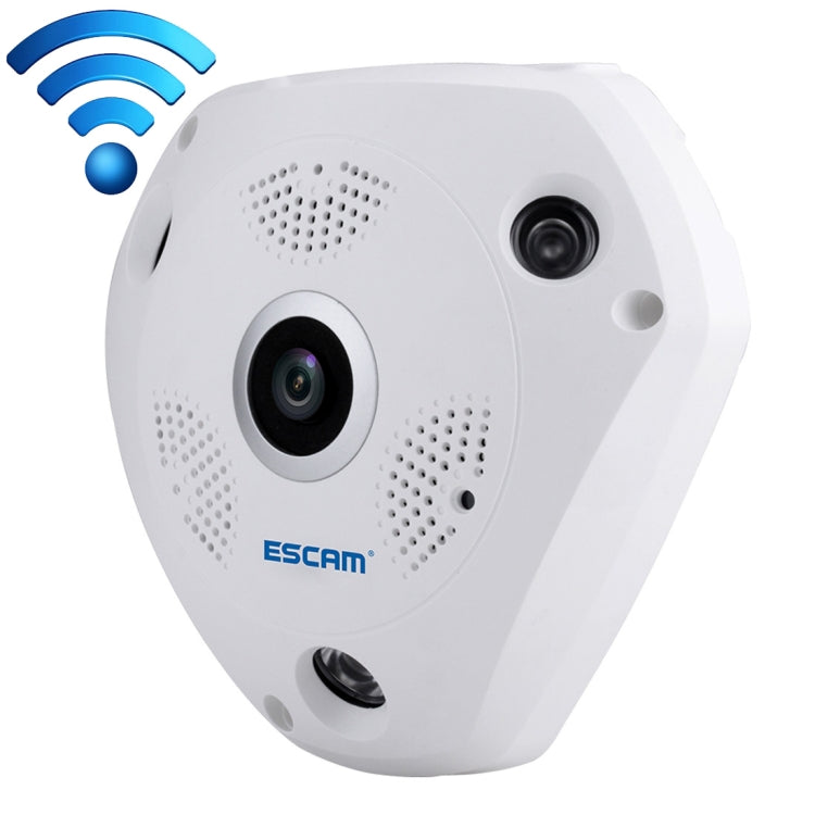 ESCAM Shark QP180 960P เลนส์ Fisheye 360 องศากล้อง IP WiFi 1.3MP รองรับการตรวจจับการเคลื่อนไหว / การมองเห็นตอนกลางคืน, ระยะ IR: 10 ม., QP180