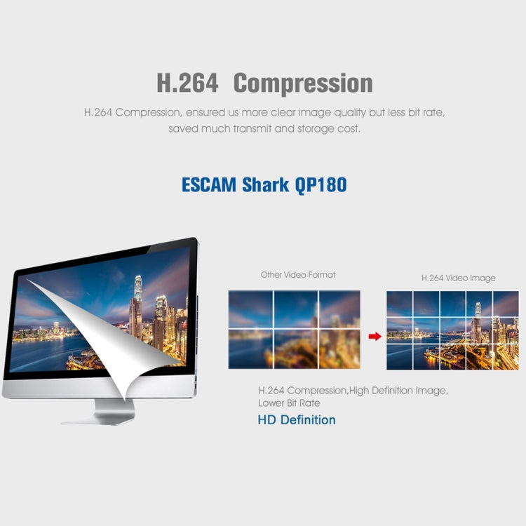 ESCAM Shark QP180 960P เลนส์ Fisheye 360 องศากล้อง IP WiFi 1.3MP รองรับการตรวจจับการเคลื่อนไหว / การมองเห็นตอนกลางคืน, ระยะ IR: 10 ม., QP180