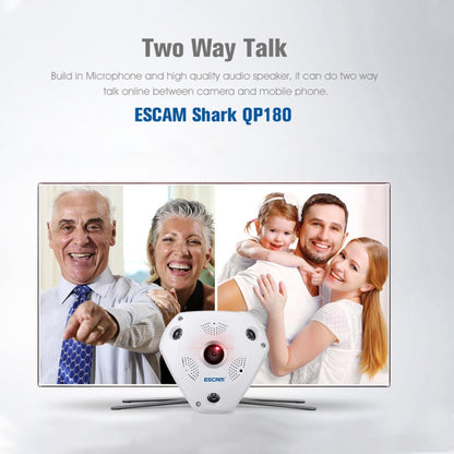 ESCAM Shark QP180 960P เลนส์ Fisheye 360 องศากล้อง IP WiFi 1.3MP รองรับการตรวจจับการเคลื่อนไหว / การมองเห็นตอนกลางคืน, ระยะ IR: 10 ม., QP180