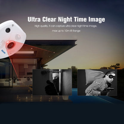 ESCAM Shark QP180 960P เลนส์ Fisheye 360 องศากล้อง IP WiFi 1.3MP รองรับการตรวจจับการเคลื่อนไหว / การมองเห็นตอนกลางคืน, ระยะ IR: 10 ม., QP180