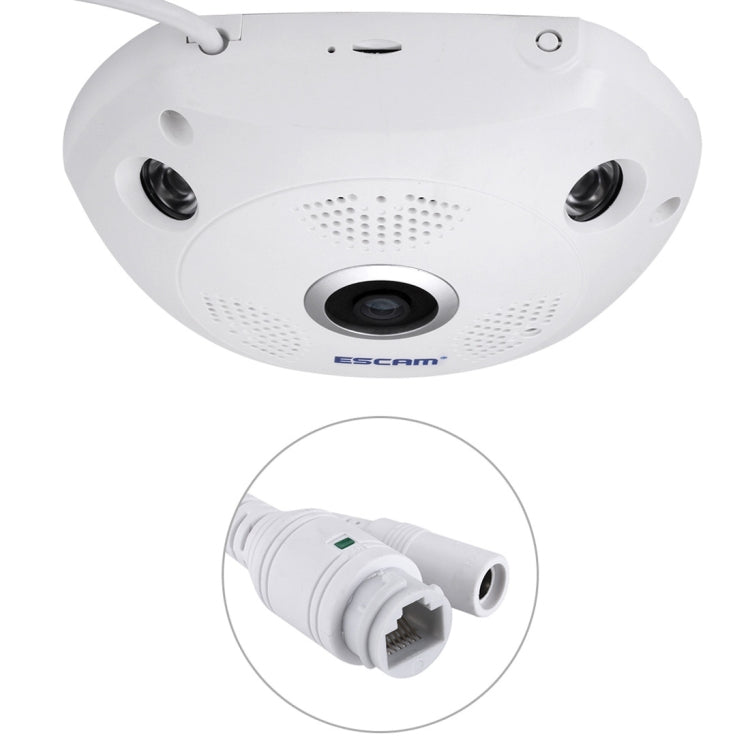 ESCAM Shark QP180 960P เลนส์ Fisheye 360 องศากล้อง IP WiFi 1.3MP รองรับการตรวจจับการเคลื่อนไหว / การมองเห็นตอนกลางคืน, ระยะ IR: 10 ม., QP180