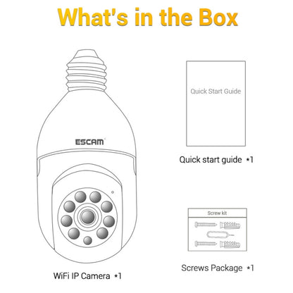 ESCAM PT208 1080P HD กล้องหลอดไฟ WiFi, รองรับการตรวจจับการเคลื่อนไหว, เสียงสองทาง, การมองเห็นตอนกลางคืน, การ์ด TF, ESCAM PT208