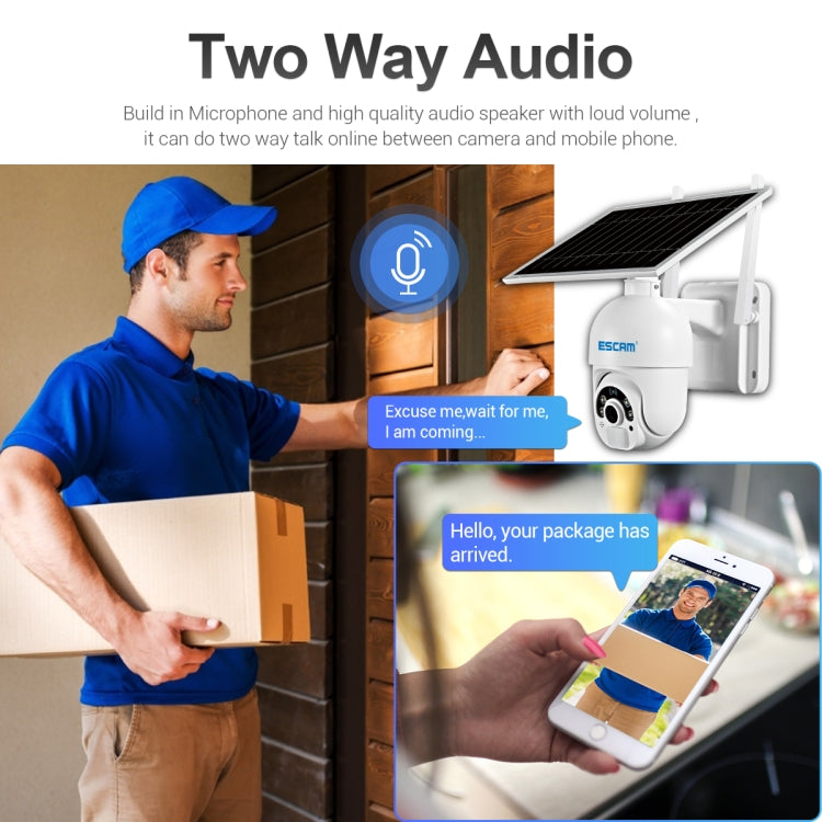 กล้อง IP แผงโซลาร์เซลล์ ESCAM QF250 HD 1080P WiFi รองรับการตรวจจับการเคลื่อนไหว / การมองเห็นตอนกลางคืน / การ์ด TF / เสียงสองทาง, QF250