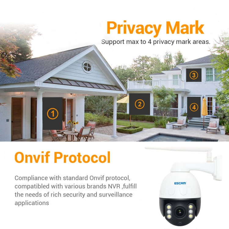 ESCAM Q5068 H.265 5MP Pan / Tilt / 4X ซูม WiFi กล้อง IP กันน้ำ, รองรับ ONVIF Two Way Talk & Night Vision, AU Plug, EU Plug, AU Plug, UK Plug, US Plug