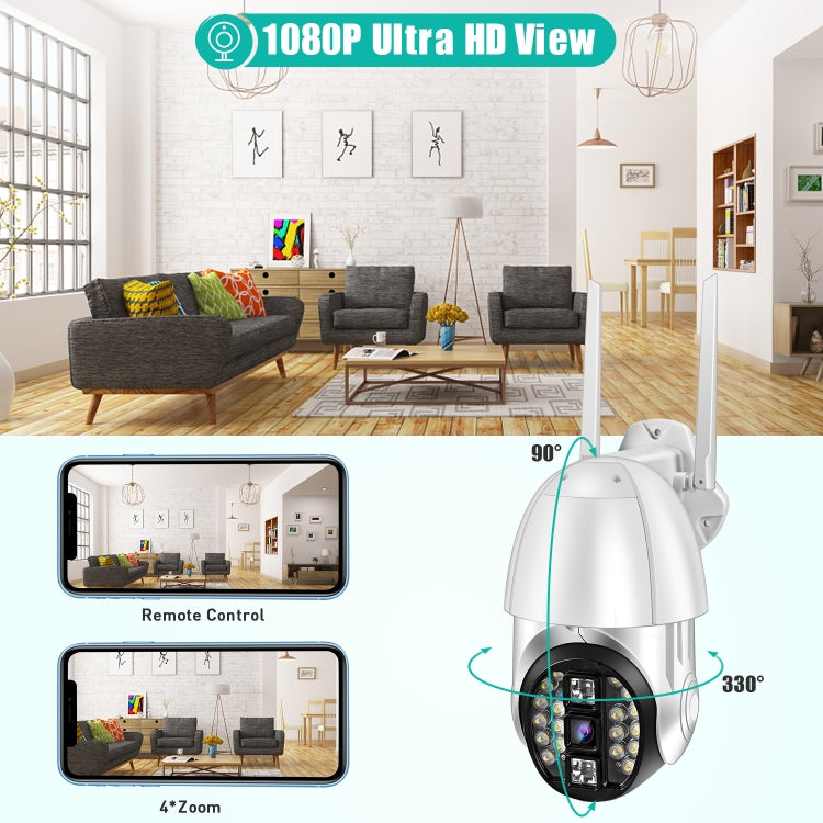 QX33 1080P Panoramic PTZ 360 องศาหมุนกล้อง WIFI รองรับทั้งกลางวันและกลางคืนสีเต็มรูปแบบและเสียงอินเตอร์คอมแบบสองทางและการตรวจจับการเคลื่อนไหวปลุกและการเล่นวิดีโอและการ์ด TF 64GB ปลั๊ก AU, QX33