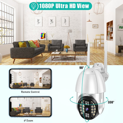 QX33 1080P Panoramic PTZ 360 องศาหมุนกล้อง WIFI รองรับทั้งกลางวันและกลางคืนสีเต็มรูปแบบและเสียงอินเตอร์คอมแบบสองทางและการตรวจจับการเคลื่อนไหวปลุกและการเล่นวิดีโอและการ์ด TF 64GB ปลั๊ก AU, QX33