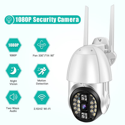 QX33 1080P Panoramic PTZ 360 องศาหมุนกล้อง WIFI รองรับทั้งกลางวันและกลางคืนสีเต็มรูปแบบและเสียงอินเตอร์คอมแบบสองทางและการตรวจจับการเคลื่อนไหวปลุกและการเล่นวิดีโอและการ์ด TF 64GB ปลั๊ก AU, QX33
