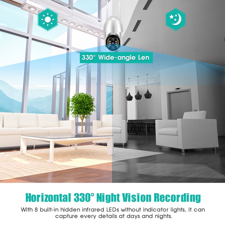 QX33 1080P Panoramic PTZ 360 องศาหมุนกล้อง WIFI รองรับทั้งกลางวันและกลางคืนสีเต็มรูปแบบและเสียงอินเตอร์คอมแบบสองทางและการตรวจจับการเคลื่อนไหวปลุกและการเล่นวิดีโอและการ์ด TF 64GB ปลั๊ก AU, QX33