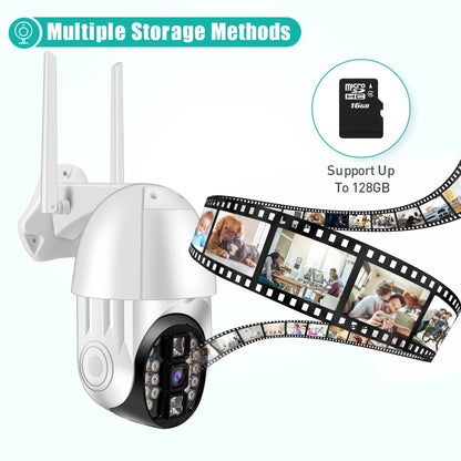 QX33 1080P Panoramic PTZ 360 องศาหมุนกล้อง WIFI รองรับทั้งกลางวันและกลางคืนสีเต็มรูปแบบและเสียงอินเตอร์คอมแบบสองทางและการตรวจจับการเคลื่อนไหวปลุกและการเล่นวิดีโอและการ์ด TF 64GB ปลั๊ก AU, QX33