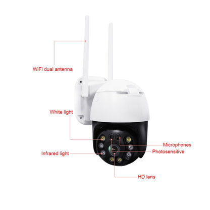 QX36 1080P 3.0MP เลนส์ 3.6 มม. IP65 กันน้ำ PTZ กล้อง 360 องศาหมุน WIFI รองรับทั้งกลางวันและกลางคืนสีเต็มรูปแบบและเสียงอินเตอร์คอมแบบสองทางและการตรวจจับการเคลื่อนไหว Humanoid และการเล่นวิดีโอและการ์ด TF 128GB ปลั๊ก AU, QX36
