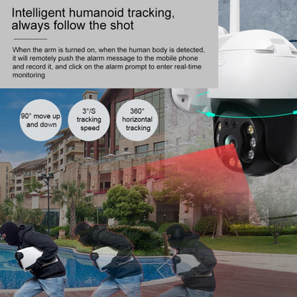 QX36 1080P 3.0MP เลนส์ 3.6 มม. IP65 กันน้ำ PTZ กล้อง 360 องศาหมุน WIFI รองรับทั้งกลางวันและกลางคืนสีเต็มรูปแบบและเสียงอินเตอร์คอมแบบสองทางและการตรวจจับการเคลื่อนไหว Humanoid และการเล่นวิดีโอและการ์ด TF 128GB ปลั๊ก AU, QX36