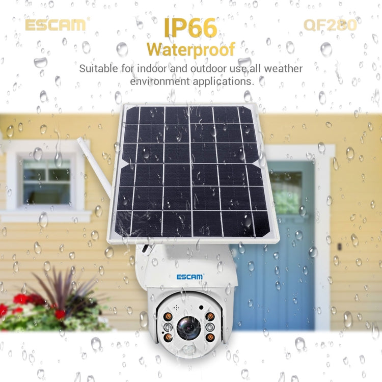 ESCAM QF280 HD 1080P IP66 กันน้ำ WiFi แผงโซลาร์เซลล์ PT กล้อง IP ไม่รวมแบตเตอรี่ รองรับการมองเห็นตอนกลางคืน / การตรวจจับการเคลื่อนไหว / การ์ด TF / เสียงสองทาง, without Battery