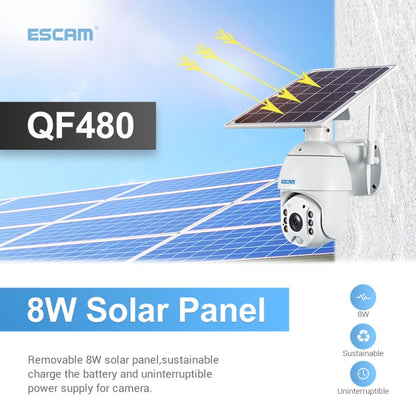 ESCAM QF480 US Version HD 1080P IP66 กันน้ำ 4G แผงโซลาร์เซลล์ PT กล้อง IP ไม่รวมแบตเตอรี่ รองรับการมองเห็นตอนกลางคืน / การตรวจจับการเคลื่อนไหว / การ์ด TF / เสียงสองทาง, without Battery(US Version)