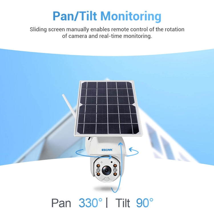 ESCAM QF480 รุ่น EU HD 1080P IP66 กันน้ำ 4G แผงโซลาร์เซลล์ PT กล้อง IP พร้อมแบตเตอรี่ รองรับการมองเห็นตอนกลางคืน / การตรวจจับการเคลื่อนไหว / การ์ด TF / เสียงสองทาง, with Battery(EU Version)