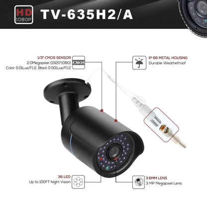 TV-635H2/A กล้อง IP66 กันน้ำ 1920x1080P AHD, เลนส์เซ็นเซอร์ CMOS 2MP ขนาด 1 / 2.7 นิ้ว, การตรวจจับความเคลื่อนไหว, การมองเห็นกลางคืน IR 20 ม., ใบรับรอง CE และ RoHS, TV-635H2/A