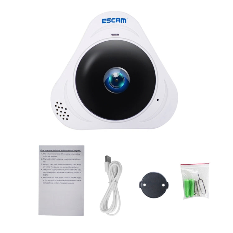 ESCAM Q8 960P 360 องศาเลนส์ Fisheye 1.3MP WiFi กล้อง IP, รองรับการตรวจจับการเคลื่อนไหว / Night Vision, ระยะ IR: 5-10m, ปลั๊ก AU, Q8 US Plug, Q8  AU Plug, Q8 EU Plug, Q8 UK Plug