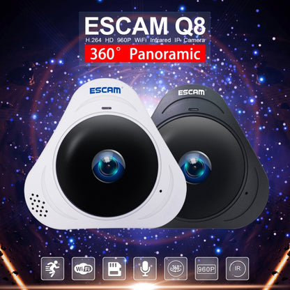 ESCAM Q8 960P 360 องศาเลนส์ Fisheye 1.3MP WiFi กล้อง IP, รองรับการตรวจจับการเคลื่อนไหว / Night Vision, ระยะ IR: 5-10m, ปลั๊ก AU, Q8 US Plug, Q8  AU Plug, Q8 EU Plug, Q8 UK Plug