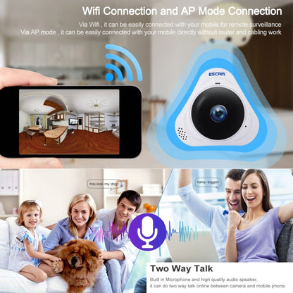 ESCAM Q8 960P 360 องศาเลนส์ Fisheye 1.3MP WiFi กล้อง IP, รองรับการตรวจจับการเคลื่อนไหว / Night Vision, ระยะ IR: 5-10m, ปลั๊ก AU, Q8 US Plug, Q8  AU Plug, Q8 EU Plug, Q8 UK Plug