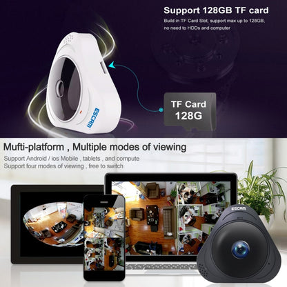 ESCAM Q8 960P 360 องศาเลนส์ Fisheye 1.3MP WiFi กล้อง IP, รองรับการตรวจจับการเคลื่อนไหว / Night Vision, ระยะ IR: 5-10m, ปลั๊ก AU, Q8 US Plug, Q8  AU Plug, Q8 EU Plug, Q8 UK Plug