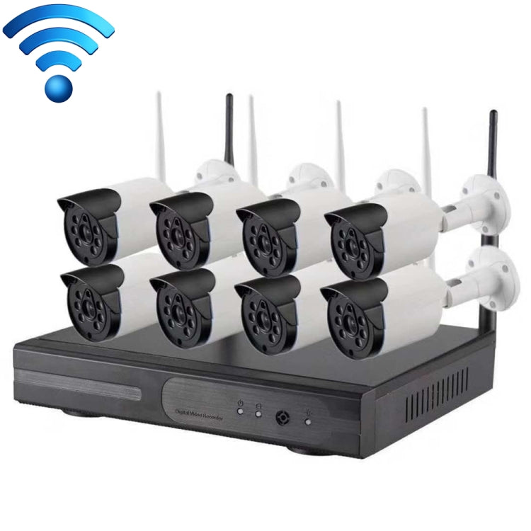 กล้อง IP Bullet IP 8CH HD 720P 1.0 ล้านพิกเซล 2.4GHz WiFi + ชุด NVR, 8CH HD