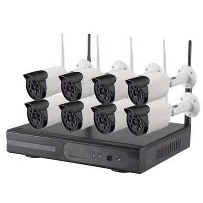 กล้อง IP Bullet IP 8CH HD 720P 1.0 ล้านพิกเซล 2.4GHz WiFi + ชุด NVR, 8CH HD