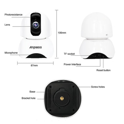 Anpwoo-YT003 2.0 Mega 3.6 มม. เลนส์มุมกว้าง 1080P กล้องสมาร์ท WIFI Monitor, รองรับ Night Vision และที่เก็บข้อมูลการขยายการ์ด TF, ปลั๊ก EU, YT003