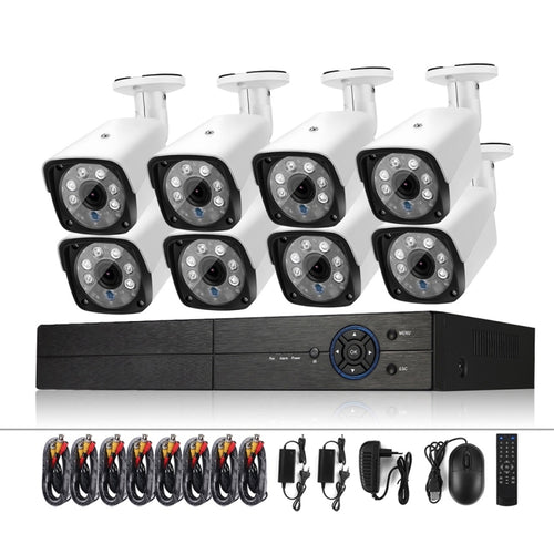 A8B3 / ชุด 8CH 1080N ระบบบันทึกภาพการเฝ้าระวังและกล้องกระสุน HD 720P 1.0MP HD รองรับการมองเห็นกลางคืนแบบอินฟราเรดและ P2P และจอภาพระยะไกลของโทรศัพท์, A8B3 / Kit 8CH White