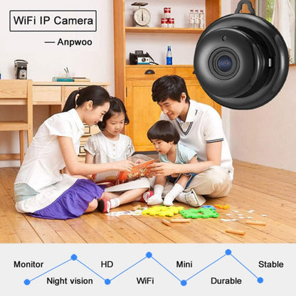 Anpwoo MN001 3518Ev200 กล้อง IP Mini HD WiFi 1.0 MP พร้อมไฟ LED อินฟราเรด 6 ชิ้นรองรับการตรวจจับการเคลื่อนไหวและการมองเห็นตอนกลางคืนและการ์ด TF (สูงสุด 64GB), MN001