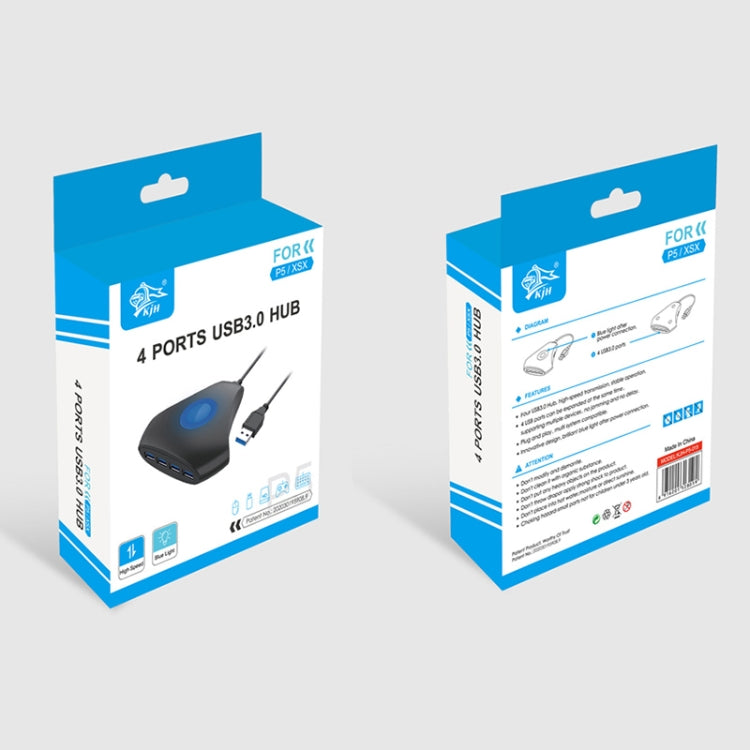 KJH P5-015 4 in 1 Hub Converter USB 3.0 Blue Light ขยายอะแดปเตอร์ Splitter Charger Connector Splitter สำหรับ PS5 /Xbox Series X, KJH P5-015