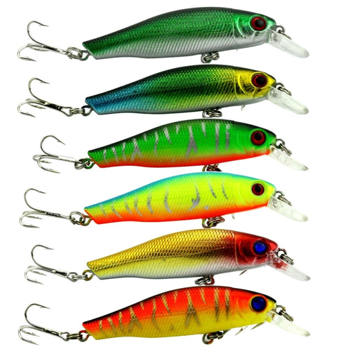 HENGJIA 6 ชิ้น 8.5 ซม. 8.9g Minnow พลาสติก Hard Baits ประมง ชุดเหยื่อตกปลา Tackle Baits, 6 PCS 8.5cm 8.9g