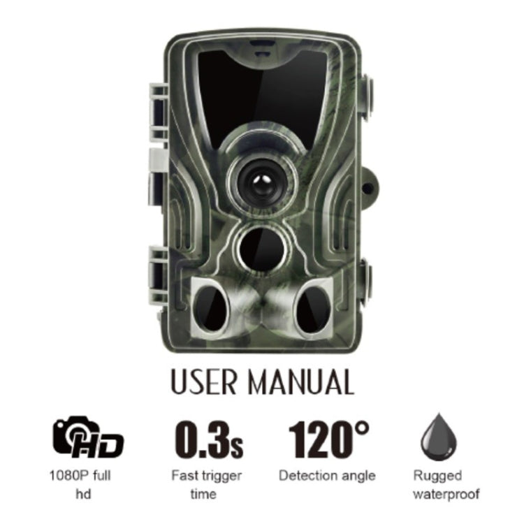 HC801A 8MP กันน้ำ IP65 IR Night Vision Security กล้องล่าสัตว์ Trail, Novatek 96650 โปรแกรม, มุมกว้าง 120 องศา, 110 องศา PIR Sensing Angle, HC801A