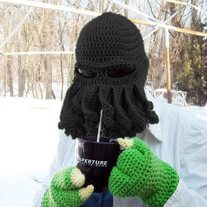 Amurleopard Unisex Barbarian ถักหมวก Octopus Tentacle หมวกฤดูหนาว WARM Face Mask หมวกโครเชต์