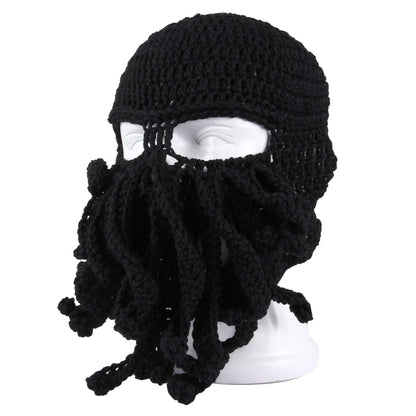 Amurleopard Unisex Barbarian ถักหมวก Octopus Tentacle หมวกฤดูหนาว WARM Face Mask หมวกโครเชต์