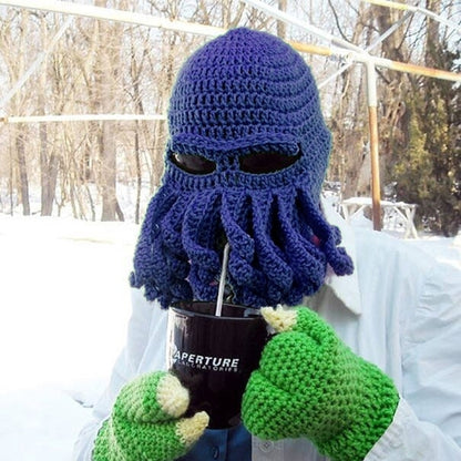 Amurleopard Unisex Barbarian ถักหมวก Octopus Tentacle หมวกฤดูหนาว WARM Face Mask หมวกโครเชต์