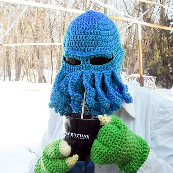 Amurleopard Unisex Barbarian ถักหมวก Octopus Tentacle หมวกฤดูหนาว WARM Face Mask หมวกโครเชต์
