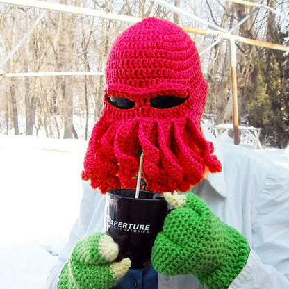 Amurleopard Unisex Barbarian ถักหมวก Octopus Tentacle หมวกฤดูหนาว WARM Face Mask หมวกโครเชต์