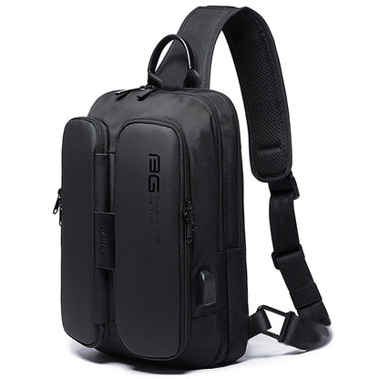 BANGE แฟชั่นกระเป๋าสะพายลำลองกลางแจ้ง USB กระเป๋าคาดหน้าอก, USB Chest Bag