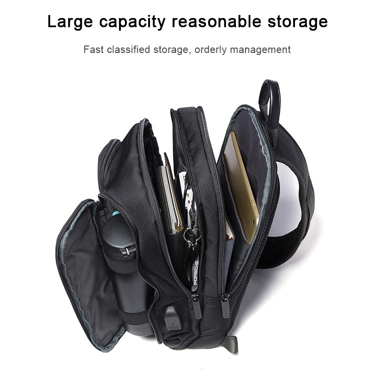 BANGE แฟชั่นกระเป๋าสะพายลำลองกลางแจ้ง USB กระเป๋าคาดหน้าอก, USB Chest Bag