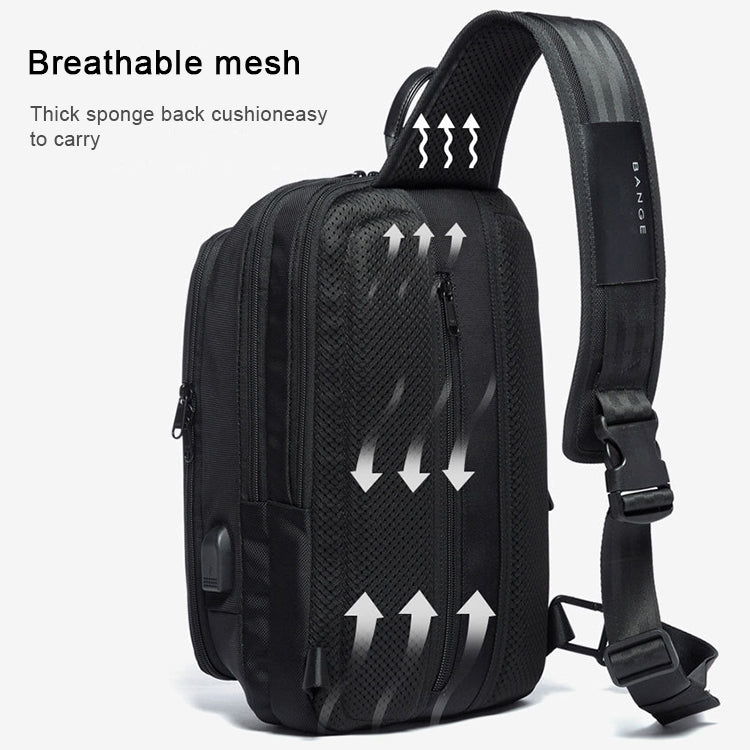 BANGE แฟชั่นกระเป๋าสะพายลำลองกลางแจ้ง USB กระเป๋าคาดหน้าอก, USB Chest Bag