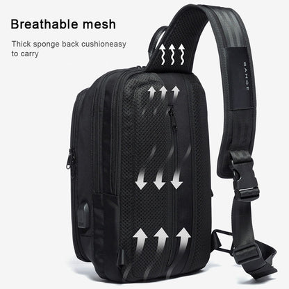 BANGE แฟชั่นกระเป๋าสะพายลำลองกลางแจ้ง USB กระเป๋าคาดหน้าอก, USB Chest Bag
