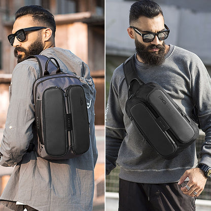 BANGE แฟชั่นกระเป๋าสะพายลำลองกลางแจ้ง USB กระเป๋าคาดหน้าอก, USB Chest Bag