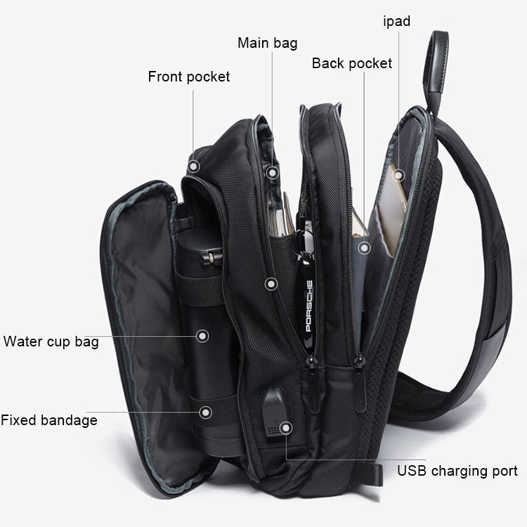 BANGE แฟชั่นกระเป๋าสะพายลำลองกลางแจ้ง USB กระเป๋าคาดหน้าอก, USB Chest Bag