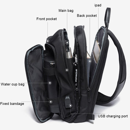 BANGE แฟชั่นกระเป๋าสะพายลำลองกลางแจ้ง USB กระเป๋าคาดหน้าอก, USB Chest Bag