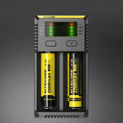 NITECORE NEW i2 Intelligent Digi Smart Charger พร้อมไฟ LED สำหรับแบตเตอรี่ 14500, 16340 (RCR123), 18650, 22650, 26650, Ni-MH และ Ni-Cd (AA, AAA), NEW i2