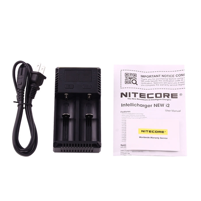 NITECORE NEW i2 Intelligent Digi Smart Charger พร้อมไฟ LED สำหรับแบตเตอรี่ 14500, 16340 (RCR123), 18650, 22650, 26650, Ni-MH และ Ni-Cd (AA, AAA), NEW i2