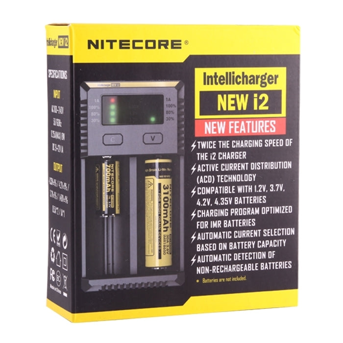 NITECORE NEW i2 Intelligent Digi Smart Charger พร้อมไฟ LED สำหรับแบตเตอรี่ 14500, 16340 (RCR123), 18650, 22650, 26650, Ni-MH และ Ni-Cd (AA, AAA), NEW i2