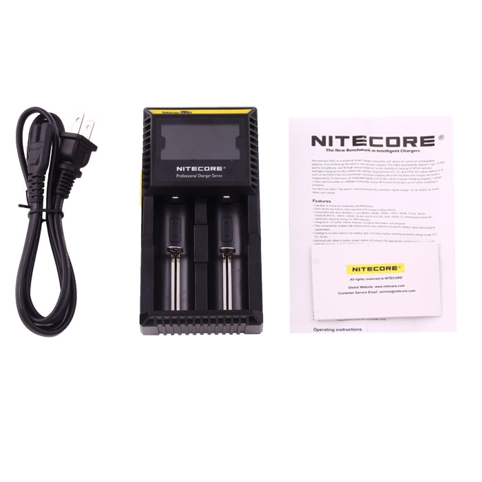 Nitecore D2 เครื่องชาร์จอัจฉริยะ Digi Smart พร้อมไฟ LED สำหรับแบตเตอรี่ 14500, 16340 (RCR123), 18650, 22650, 26650, Ni-MH และ Ni-Cd (AA, AAA), D2